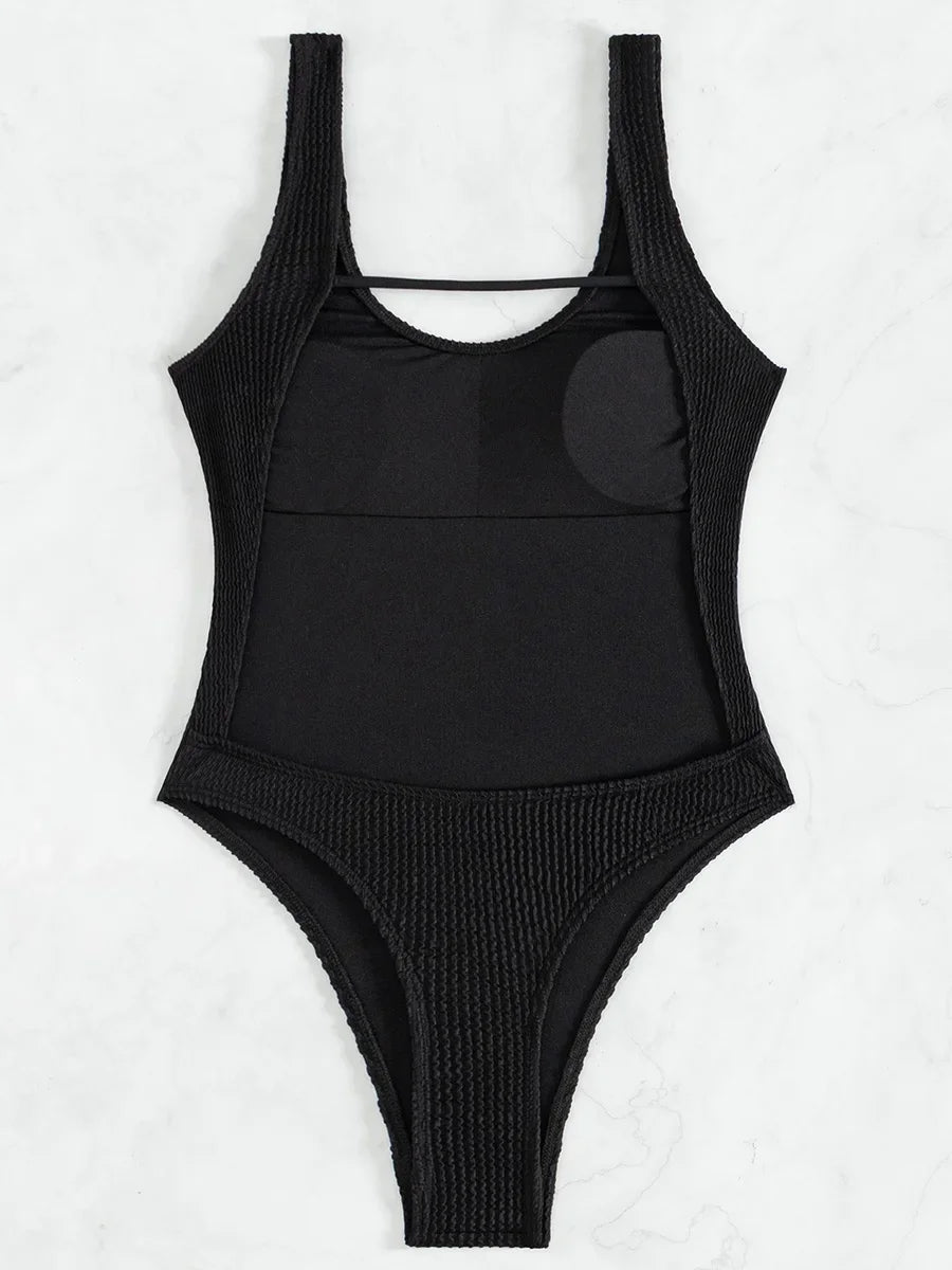 2026 Splicing Backless Women Thong Swimwear One Piece Swimsuit Female Monokini High Cut Leg Bather Bathing Suit Swim Beach Wear