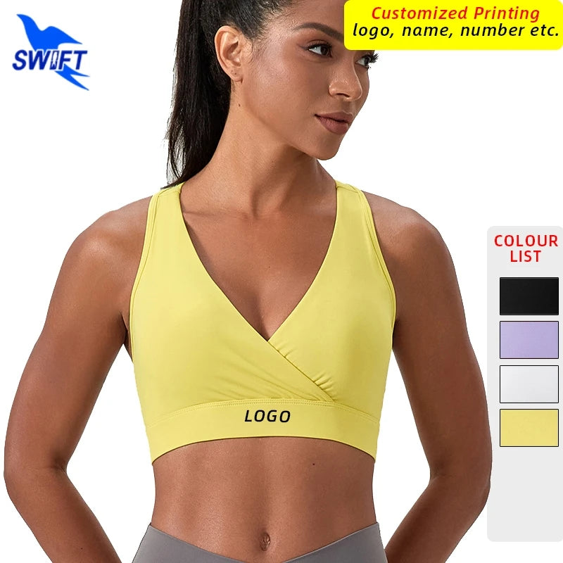 Customize LOGO Sports Bra Impact Professional Shock-Proof Running Crop Top Yoga Fitness Gym Quick Dry Vest with Removable Pad