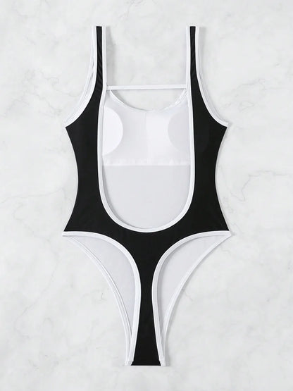 2026 Splicing Backless Women Thong Swimwear One Piece Swimsuit Female Monokini High Cut Leg Bather Bathing Suit Swim Beach Wear