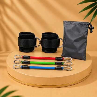 ENSEMBLE DE BANDES DE RÉSISTANCE AVEC SANGLES DE CHEVILLE - Tonifiez, renforcez et progressez à votre rythme.