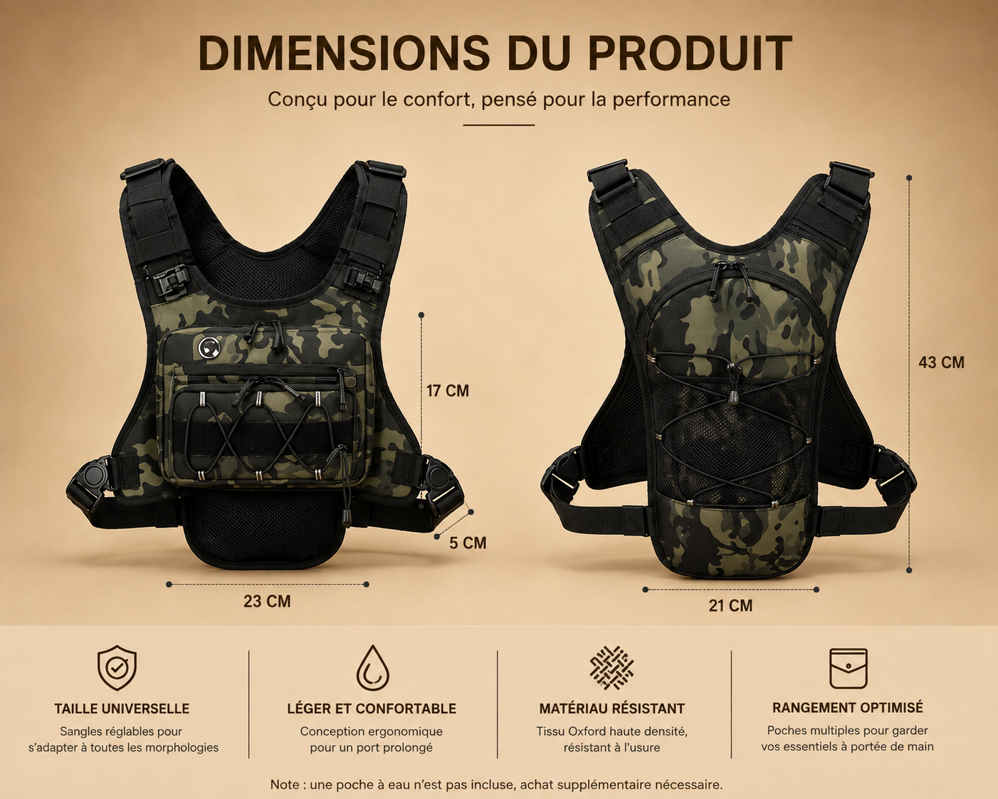 SAC DE POTRINE TACTIQUE D'HYDRATATION - Pour course à pied, Gilet D'hydratation pour cyclisme, randonnée, marathon.