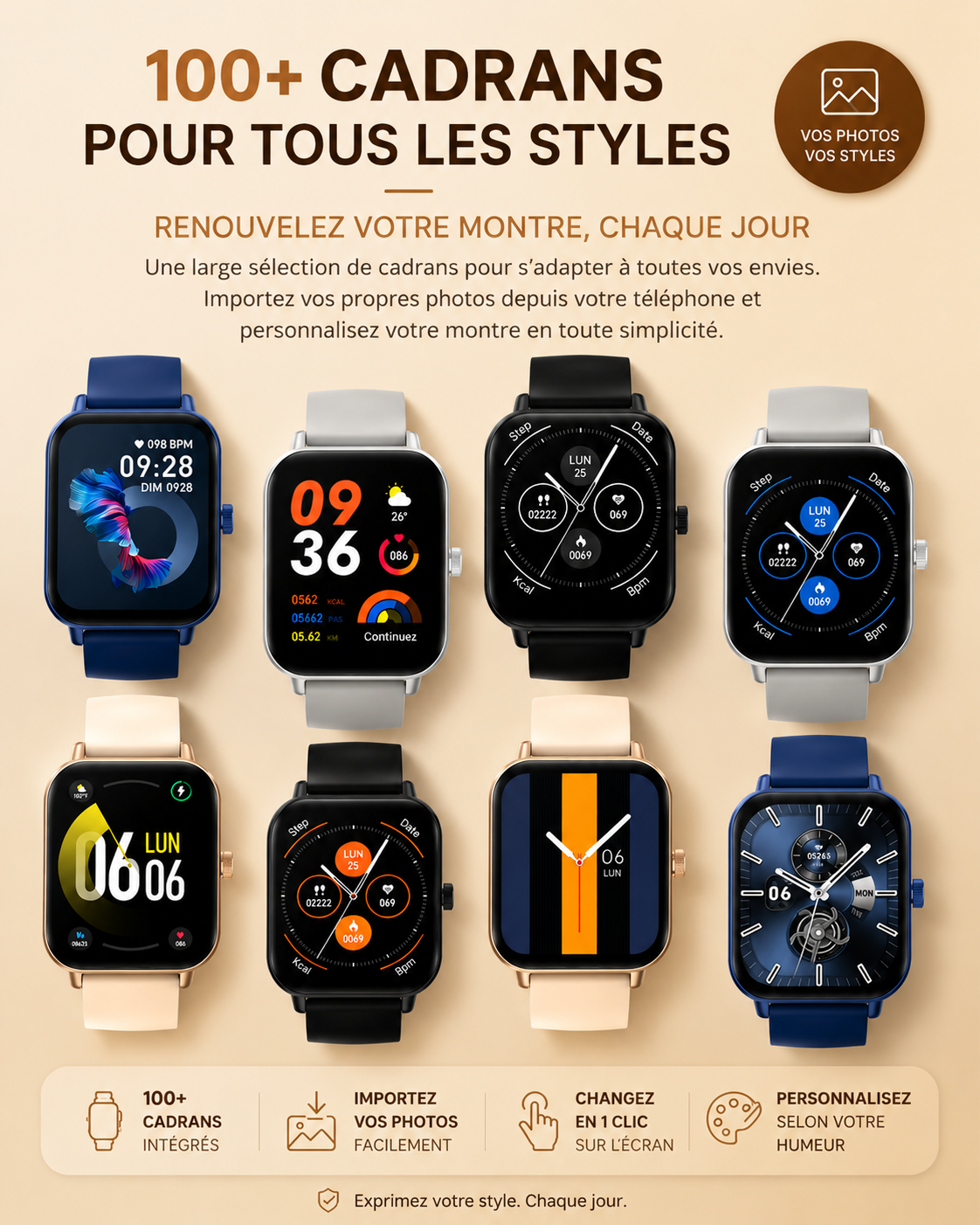 MONTRE INTELLIGENTE 1,9 POUCE - Un style moderne qui s’adapte à toutes tes journées.