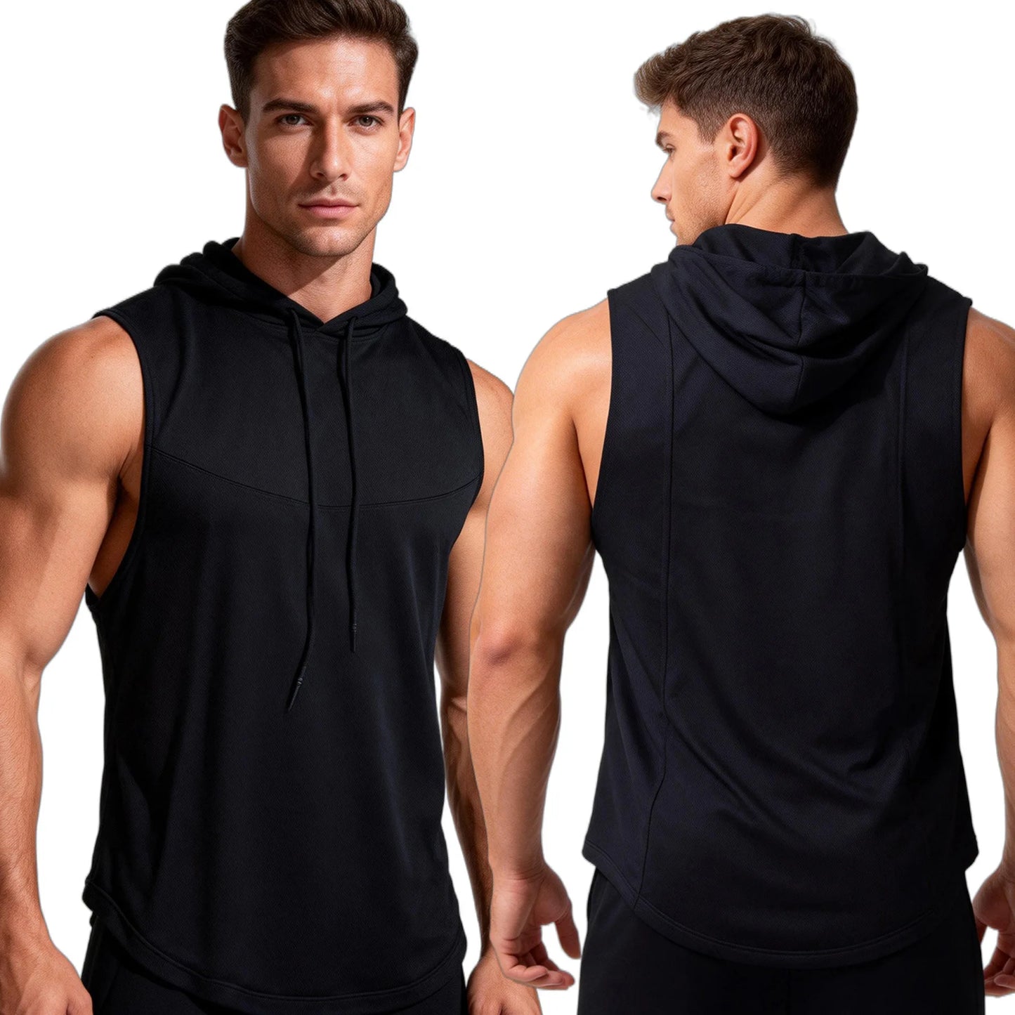 Custom LOGO Quick Dry Sleeveless Hoodies Men Hooded Running Shirts Sports Training Workout Sportswear Vest Gym Fitness Tank Tops