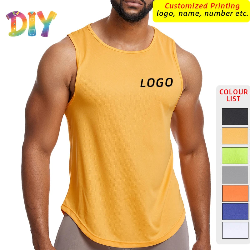 Custom LOGO Men'S Running Vest Marathon Training Sleeveless Shirts Breathable Sports Jogging Tank Tops Quick Dry Basketball Tees