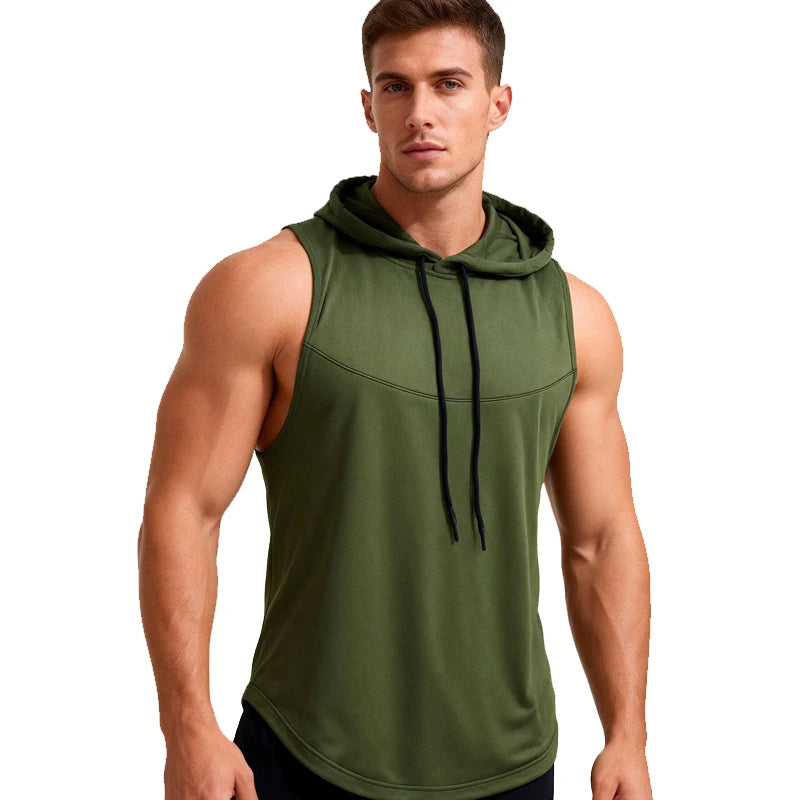 Custom LOGO Quick Dry Sleeveless Hoodies Men Hooded Running Shirts Sports Training Workout Sportswear Vest Gym Fitness Tank Tops