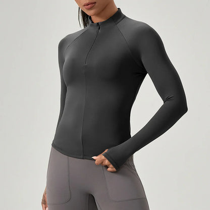 Customize LOGO Women Half Zipper Yoga Shirts Long Sleeve Fitness Running Gym T-Shirts Workout Quick Dry High Elastic Sports Tops