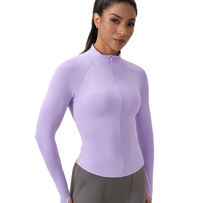 Customize LOGO Women Half Zipper Yoga Shirts Long Sleeve Fitness Running Gym T-Shirts Workout Quick Dry High Elastic Sports Tops