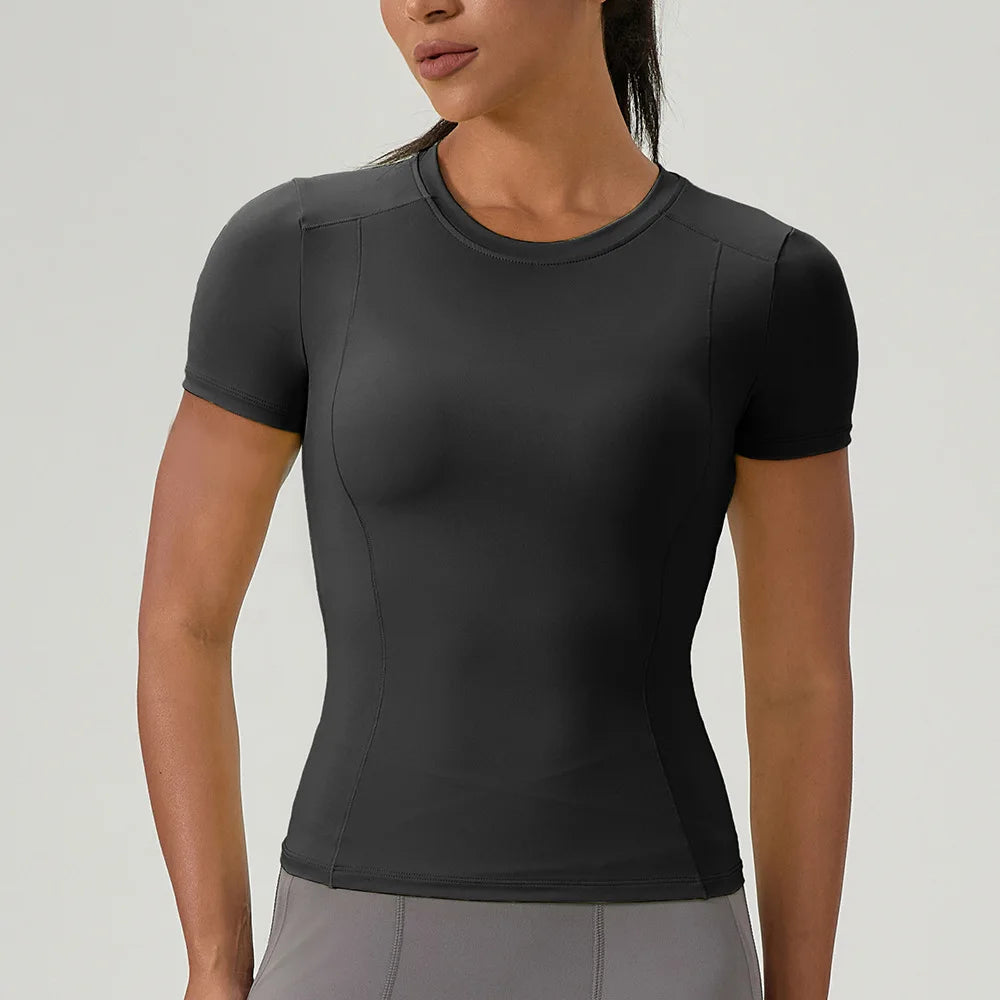 Customize LOGO Women Compression Shirts Short Sleeve Athletic Yoga Running T-Shirt Gym Workout Quick Dry Stretchy Tees Tops