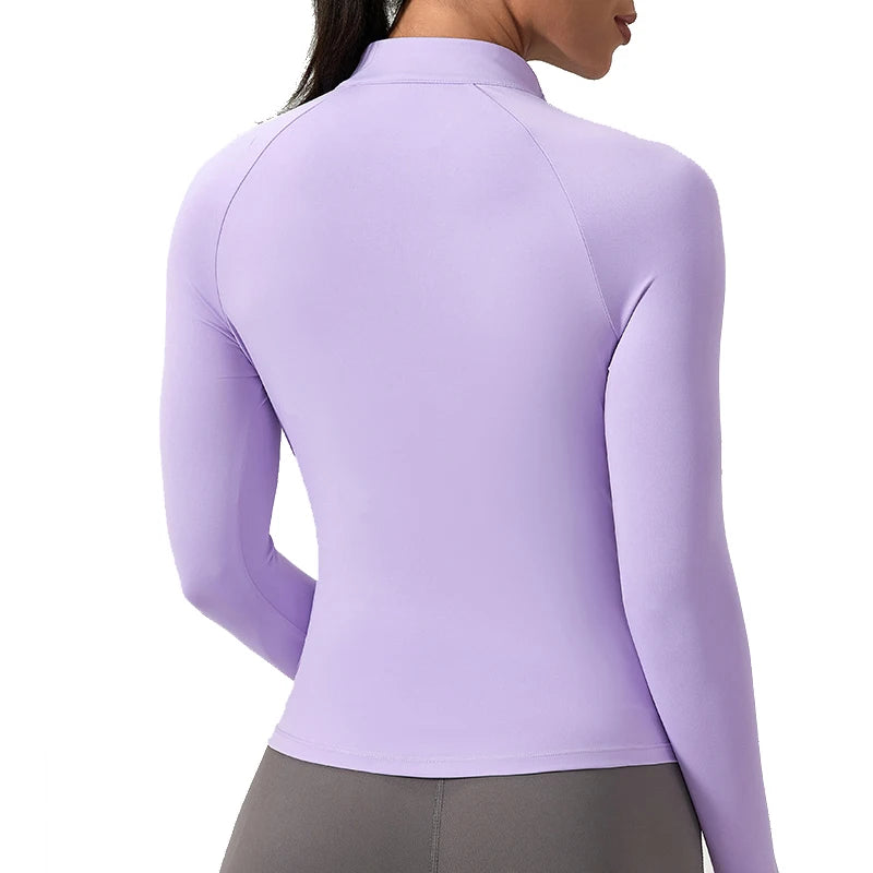 Customize LOGO Women Half Zipper Yoga Shirts Long Sleeve Fitness Running Gym T-Shirts Workout Quick Dry High Elastic Sports Tops