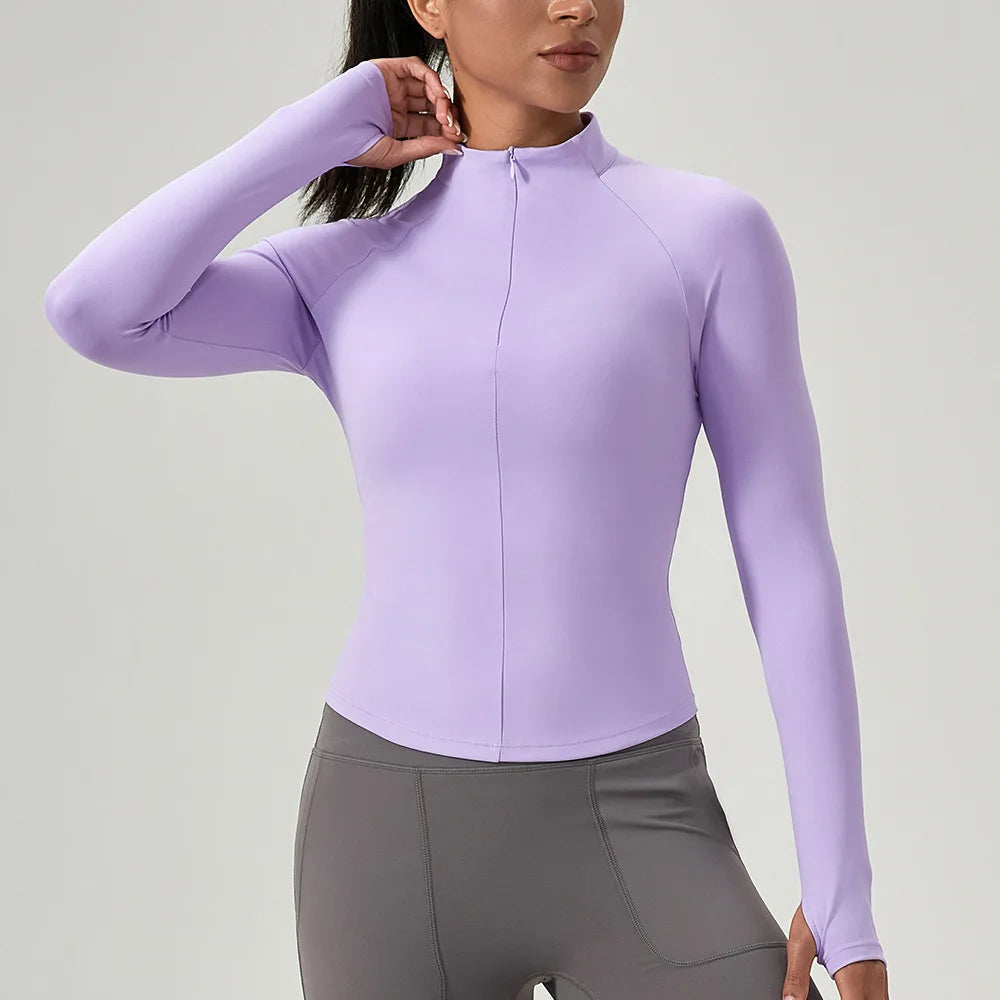 Customize LOGO Women Half Zipper Yoga Shirts Long Sleeve Fitness Running Gym T-Shirts Workout Quick Dry High Elastic Sports Tops