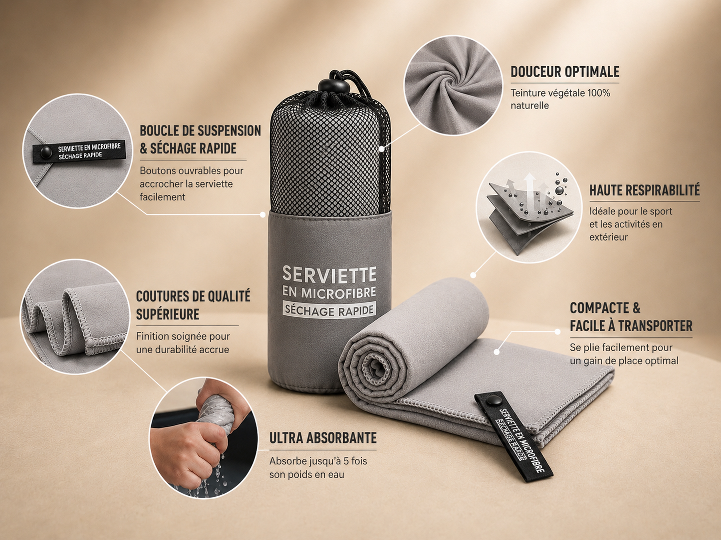 SERVIETTE EN MICROFIBRE, SÉCHAGE RAPIDE - Parfaite pour vos entraînements