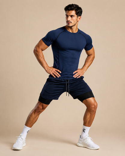 T-shirt de sport pour hommes, compression, élastique, séchage rapide et serré en évacuant la transpiration, respirant, jogging, course, fitness, entraînement athlétique