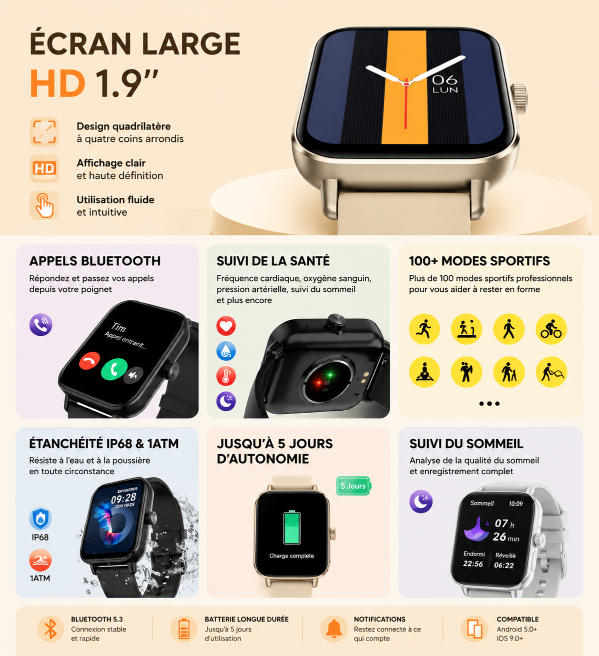 MONTRE INTELLIGENTE 1,9 POUCE - Un style moderne qui s’adapte à toutes tes journées.