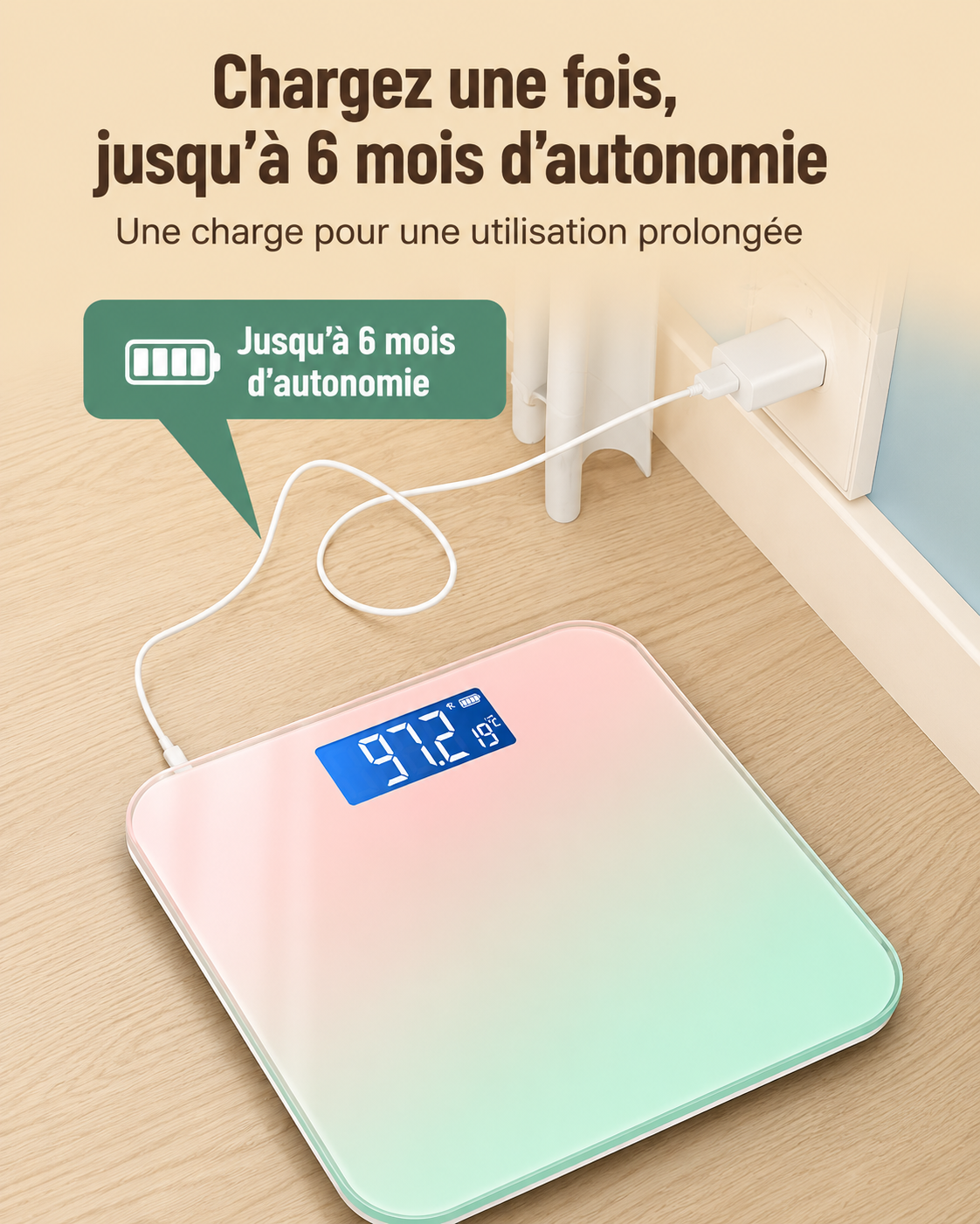 BALANCE CONNECTÉE EN VERRE AVEC ÉCRAN LCD -  Contrôlez votre poids en un instant.