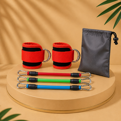 ENSEMBLE DE BANDES DE RÉSISTANCE AVEC SANGLES DE CHEVILLE - Tonifiez, renforcez et progressez à votre rythme.
