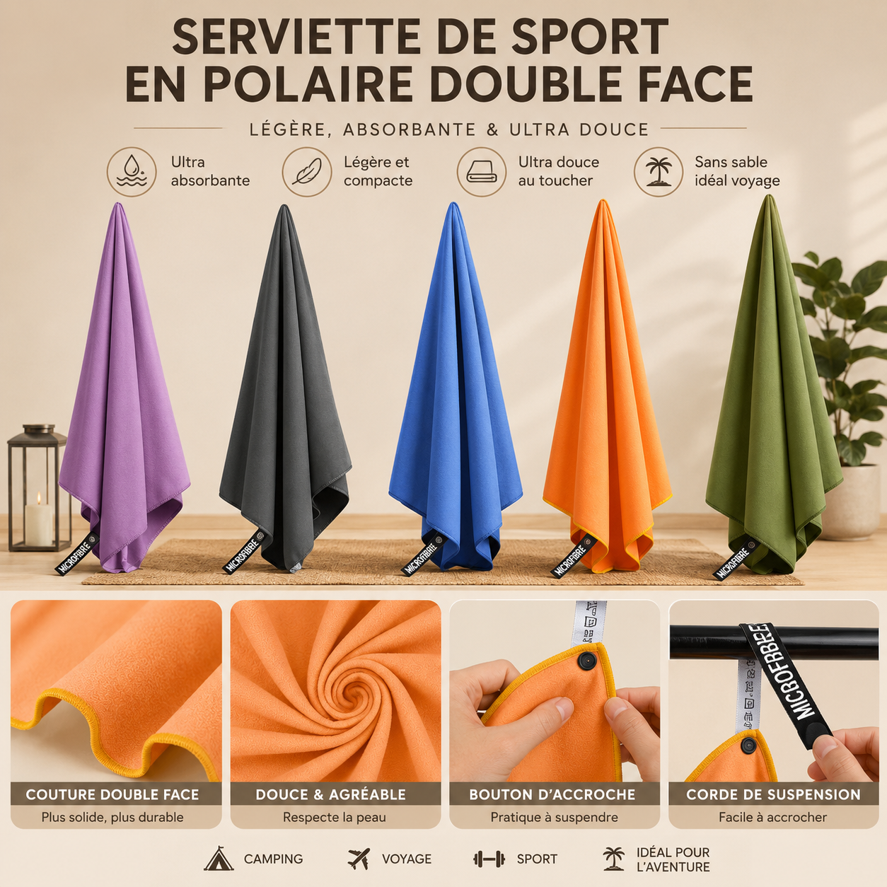 SERVIETTE EN MICROFIBRE, SÉCHAGE RAPIDE - Parfaite pour vos entraînements