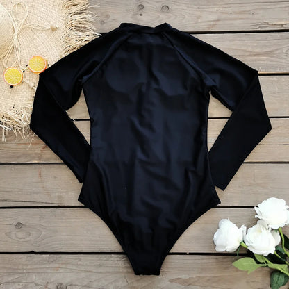 2026 Surfing Sport Swimsuit Long Sleeves Women One Piece Swimsuit Swimwear Solid Monokini Bathing Suit Tropical Bodysuit Female