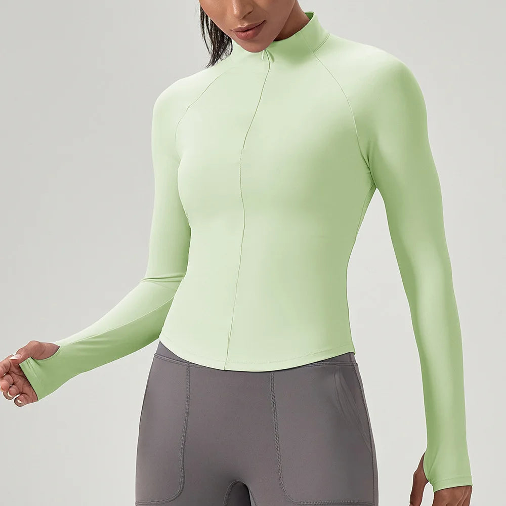Customize LOGO Women Half Zipper Yoga Shirts Long Sleeve Fitness Running Gym T-Shirts Workout Quick Dry High Elastic Sports Tops