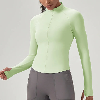 Customize LOGO Women Half Zipper Yoga Shirts Long Sleeve Fitness Running Gym T-Shirts Workout Quick Dry High Elastic Sports Tops