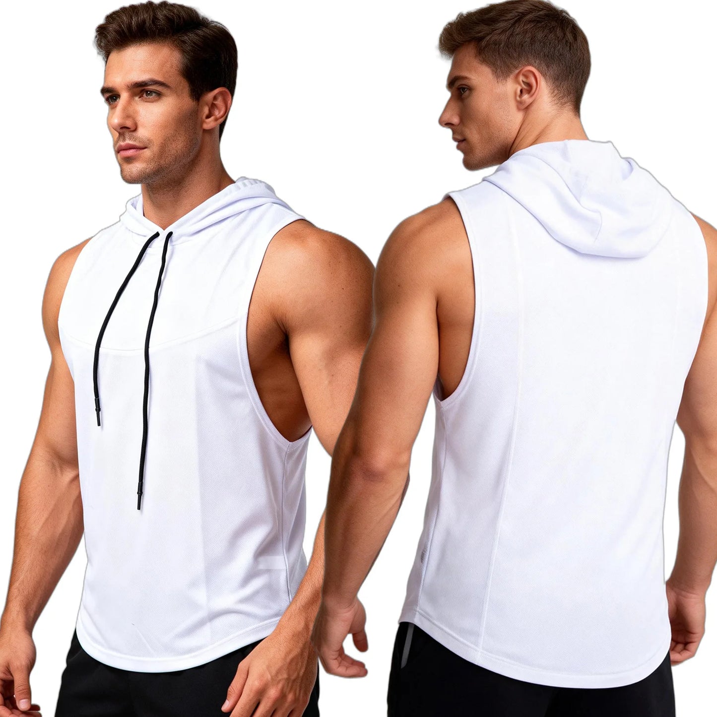 Custom LOGO Quick Dry Sleeveless Hoodies Men Hooded Running Shirts Sports Training Workout Sportswear Vest Gym Fitness Tank Tops