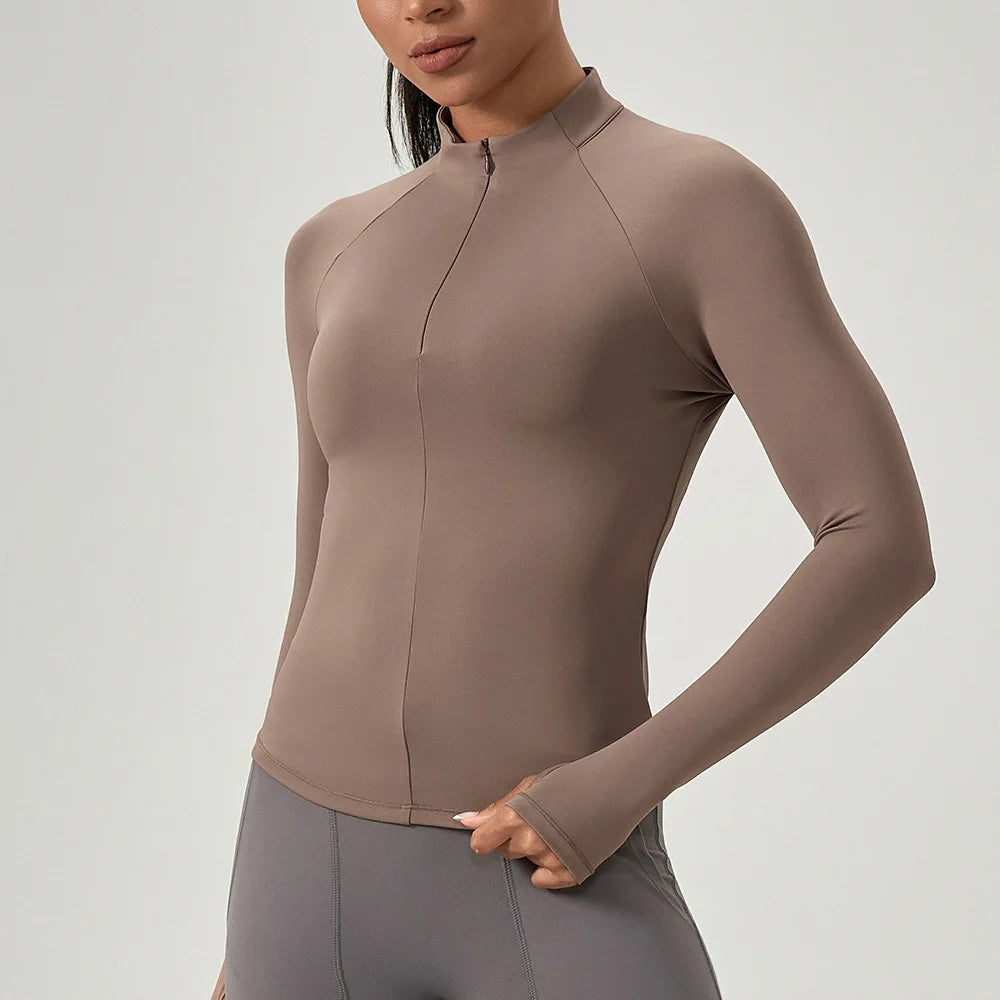 Customize LOGO Women Half Zipper Yoga Shirts Long Sleeve Fitness Running Gym T-Shirts Workout Quick Dry High Elastic Sports Tops
