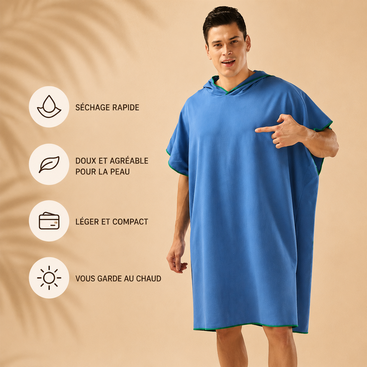 Pancho à capuche en microfibre pour la natation, plage, surf. Changer vous sans être vu et en toute sécurité