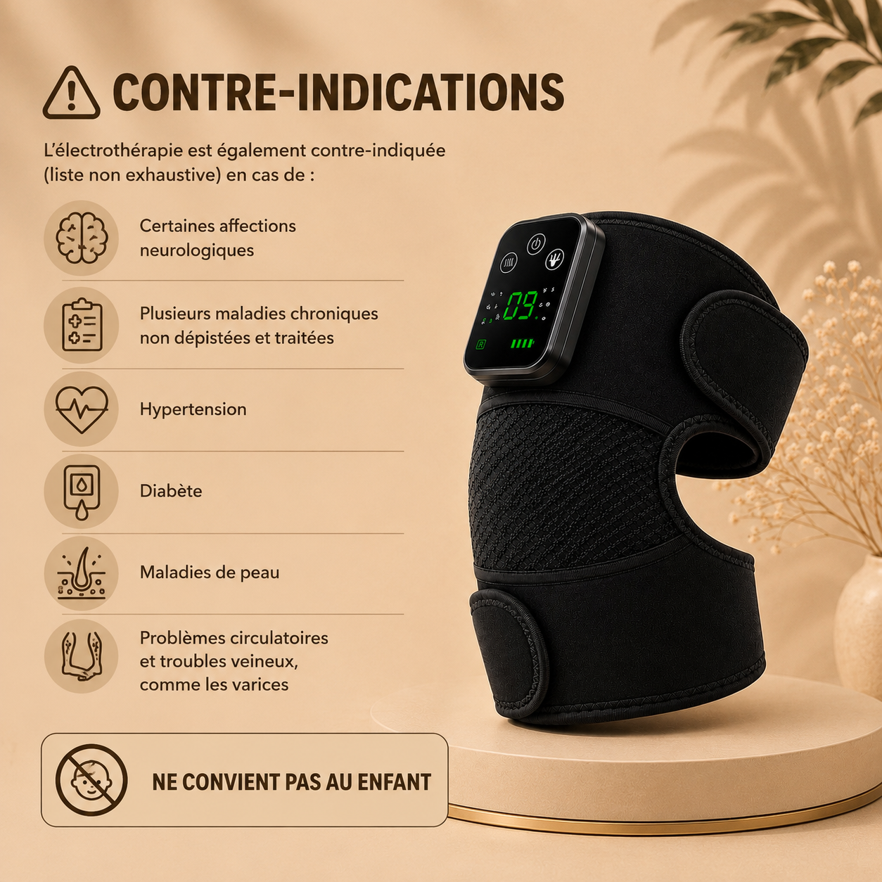 MASSEUR CHAUFFANT ÉLECTRIQUE POUR GENOUX, COUDE, ÉPAULE